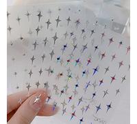 4 Feuilles Étoiles Stickers Ongles Autocollants avec Strass 3D Auto-Adhésifs Argent Chrome Nail Art Autocollants Neon Glitter Cristal Diamant Nail Autocollant pour Ongle Tatouages Designs