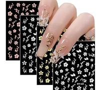 4 Feuilles Fleurs Stickers Ongles Nail Art Autocollants Ongles Décoration Ongle Motif Fleur Accessoires Manucure Fête Bricolage Ongle