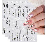 4 Feuilles Stickers Ongles Nail Art, Nail Art Stickers Fleurs, 3D Nail Art Stickers, Nail Stickers Printemps, Autocollants Ongles Autoadhésif, pour Femmes Filles Enfants Decoration Ongles Nail Art