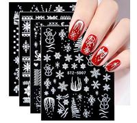 4 Feuilles Stickers Ongles Noël, 5D Autocollant Ongle Stickers Ongle Nail Art pour La Fête De Noël Avec Pince à Épiler