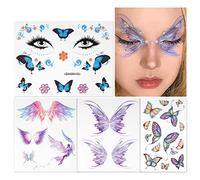 4 Feuilles Tatouages Temporaires Filles Autocollant Sticker Papillon Ailes de Visage Corps Tatouage Personnalisé Décoration Bricolage pour Fête Costume Soirée Anniversaire