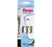 4 feutres effaçables - Noir, bleu, rouge et vert - Tableau et ardoise - Pointe moyenne - Pentel