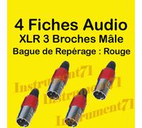 4 FICHES AUDIO XLR 3 BROCHES MALE CAPOT REPERAGE ROUGE