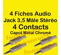 4 Fiches Jack 3,5 STEREO Mâle 4 Points Capot Métal Connections à souder