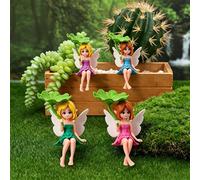 4 figurines de fées miniatures, petites fées fleuries peintes à la main avec des ailes pour la décoration de jardin, les décorations de gâteaux et les paysages 4PCS