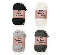 4 fils de coton spécial crochet 55 m - noir-gris foncé-gris-blanc