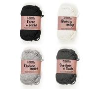 4 Fils De Coton Spécial Crochet 55 M - Noir-Gris Foncé-Gris-Blanc Blanc