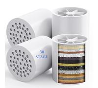 4 Filtre de Douche Chlore Éliminé, Filtre Anti Calcaire Douche, Adoucisseur d'Eau Dure, Améliore Peau et Cheveux, Installation Facile, Compatible Tuyau G1/2, Filtration Jusqu'à 100%