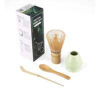 4 Fouet Coffret de Matcha traditionnels, matcha fouet, cuillère à matcha, Support de Fouet à Matcha, Convient aux débutants dans la cérémonie du thé kit matcha(Vert clair)