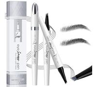 4-Fourches Crayon Sourcil Microblading Waterproof, 3d Crayon Sourcils Tatouage, Crayon à Sourcils Magique Fin Et Naturel Longue DuréE,Waterproof Eyebrow Pencil. (Noir+Gris)