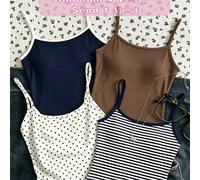[4 gilets aléatoires, 1 gilet envoyé]Palette de couleurs Maillard, motif imprimé à pois vintage, débardeur ajusté à bretelles spaghetti simple et décontracté pour préadolescente, été 7Y,8Y,9Y,10Y,11Y,