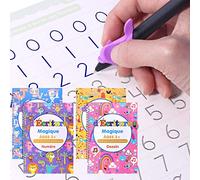 4 Grand Cahier Calligraphie Enfant Magique Francais Réutilisables Groove Calligraphy Apprendre Ecrire(26 * 18 cm) avec 2 Stylo Magique +10 Recharges + 2 Correcteur de Prise