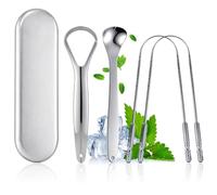 4 Gratte Langues en Acier Inoxydable, Tongue Scraper pour Une Hygiène Buccale Complète et Une Haleine Fraîche, Racle Langue Antibactérien, Brosse Langue Design Ergonomique