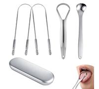 4 Gratte Langues en Acier Inoxydable, Tongue Scraper pour Une Hygiène Buccale Complète et Une Haleine Fraîche, Racle Langue Antibactérien, Brosse Langue Design Ergonomique