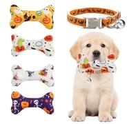 4 Halloween Jouet à Mâcher pour Chien en Forme D'os, Collier pour Chien Halloween, Motif Citrouille, Chauve-Souris, Fantôme, Jouet à Mâcher, Boules pour Chiens de Petite, Moyenne et Taille, Costume Id