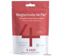 4 HER Fer Bisglycinate 14mg contre la Fatigue, pour Femmes, 120 Comprimés