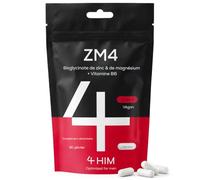 4 HIM ZM4, Magnesium Bisglycinate, Zinc pour Testostérone Normale, Végan | Magnésium 150mg, Zinc 7mg, Vitamine B6, Complexe Minéral pour Hommes, Végan, Certification GMP, 90 Gélules, Cure de 3 Mois