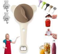 4-in-1 Adjustable Stainless Steel Jar Opener, Bottle and Jar Opener for Weak Hands, Multi-purpose Strain-Free Opener, Lid Remover & Bottle Opener for Jars, Bottles and Ring-Pull Cans (Brown)