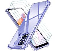 4 In 1 Case For Xiaomi Redmi 12c With 3 Pieces Tempered Glass, Ultra Transparent Shockproof Silicone Protective Case, Soft Tpu Anti-Scratch Bumper Cover