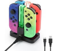 4 in 1 Charger Charging Station for Joy Con Space Saving Charger for Nintendo Switch Controller and OLED Controller with LED Indicator,Charging Station Holder with USB C Cable,Black