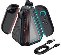 4 in 1 Charger Charging Station for Nintendo Switch 2 2025 Joy Con,Joycon Station Charging for Dock Controllers with LED Indicator,USB Type-C Accessory for RGB Lighting Controller,Black