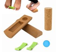 4-in-1 Cork Balance Board Set - Wobble Board with Balance Blocks, Roller, Massage Ball & Toe Bands - Foot Strengthener for Ankle Stability, Core Training & Mobility, Includes Resistance Bands