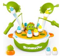 4 in 1 Dinosaures Jouets Jeux de société pour Enfants,Jeu de pêche magnétique, Pop Up Jouets avec Musique Tic Tac Toe Bowling 4 5 6 Ans et Plus