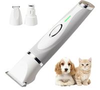 4-in-1 Dog Grooming Kit with Nail Grinder, dog trimmer for grooming, Rechargeable Low Noise USB Clear Power Display Pet Hair Trimmer, for Paws, Ears, Face and Matted Fur (White 3-in-1)
