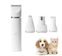 4-in-1 Dog Grooming Kit with Nail Grinder, dog trimmer for grooming, Rechargeable Low Noise USB Clear Power Display Pet Hair Trimmer, for Paws, Ears, Face and Matted Fur (White 4-in-1)