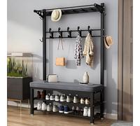 4 in 1 Entryway Coat Rack & Shoe Bench Freestanding Storage Unit for 6 8 Pairs of Shoes Easy Assembly Stylish Coat Stand & Shoe 60 80 100cm Options(100X33X170CM)
