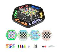 4 in 1 Flying Chess Game Board Set, Multi-Game Tabletop Collection with Snakes, Checkers, and Ludo, Fun Family Board Games for Kids, Adults, Parties, Night 30.5x30.5x3.5cm