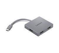 Lenovo Lenovo Hub de Voyage USB-C 4 en 1 avec câble intégré, 1 HDMI 4K @ 60 Hz, 2 Ports USB-A 3.2, 1 Combo de 3,5 mm, Portable, Compact, Haute Vitesse pour Ordinateurs Portables PC - Gris