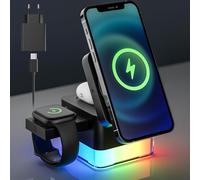 4 In 1 Induction Charger, 15w Wireless Charger With Magnetic Suction, 2 Light, Foldable Charging Station For Iphone 16 15 14 13 12 Pro Max Plus/Watch Ultra/Airpods 4 3 2 Pro