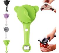 4-in-1 Jar Opener, Adjustable Stainless Steel Lid Remover, Multifunctional Retractable Bottle Opener for Seniors & Weak Hands, Fits Kitchen Jars, Bottles & Cans (Green)
