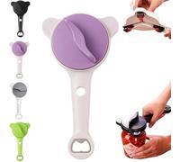 4-in-1 Jar Opener, Adjustable Stainless Steel Lid Remover, Multifunctional Retractable Bottle Opener for Seniors & Weak Hands, Fits Kitchen Jars, Bottles & Cans (Purple)