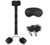 4-in-1 Kits de Bondage Kit avec Menottes érotique Réglables & Collier & Pinces pour Mamelon & Oeillères Sexe,Menottes Lit Set Accessoires Couple