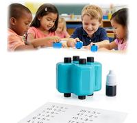 4 in 1 Math Roller Stamp Set with Refillable Ink, Magic Stamp Maths, Multiplication & Fill-in-The-Blank Practice Tool, Reusable Math Roller Stamps for Classroom Home (Blue)