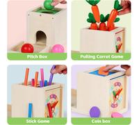4 in 1 Montessori Games,Ball Falling Toy,Coin Box,Carrot Harvesting Toy,Sensory Sorters,Compact Sensory Educational Toy,Gifts for Boys and Girls 2 3 4 Years Old
