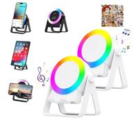 4 in 1 Multi-Functional Cell Phone Stand Bluetooth Speaker, Warmdaily 4 in 1 Wireless Induction Bluetooth Speaker, Adjustable 360° Rotation Holder with LED Mood Lighting for Office & Home (White*2)