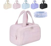 4-in-1 Multi-Functional Lightweight Makeup Bags, Large Capacity Wide-Open Travel Cosmetic Bag, Toiletry Bag (Dry-and-Wet Separation), Waterproof Toiletry Organizer (Pink)