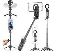 4-in-1 Multifunctional 360° Rotation Magnetic Selfie Stick with Wireless Remote, Magnetic Phone Tripod Stand for iPhone & Android, Phone Stand for Video Recording & Vlogging (2Pcs)