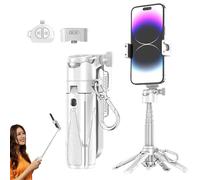 4-in-1 Multifunctional 360° Rotation Selfie Stick with Wireless Detachable Remote Control, Selfie Stick Tripod, Adjustable Angle and Rotatable Phone Holder (White)