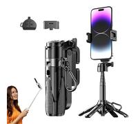 4-in-1 Multifunctional 360° Rotation Selfie Stick with Wireless Detachable Remote Control, Selfie Stick Tripod, Adjustable Angle and Rotatable Phone Holder (Black)