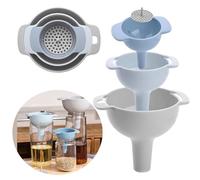 4 in 1 Multifunctional Funnels Set Food Funnel with Removable Strainer Filter BPA Free for Filling Bottles Transferring Powdery Liquid Oil Ingredients for Kitchen