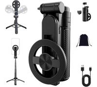 4-in-1 Multifunctional Magnetic Selfie Stick,360° Rotation Phone Tripod with Wireless Remote,Portable Extendable Mag Phone Holder for Photograph,Live Streaming,Video Recording (Black)