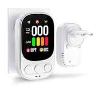 4 in 1 Plug in Detecteur Monoxyde Carbone (sans Piles) - Détecteur de Monoxyde de Carbone avec Affichage Température et Humidité - Norme en 50291 - Alarme 85 DB - Blanc