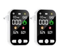 4 in 1 Plug in Détecteur Monoxyde de Carbone(2Pack),Alarme de CO Portatif,Detecteur de Gaz avec Batterie 1000mah Rechargeable Intégrée & HD L'écran[CO Temp Humidité]- Norme en 50291-Blanc