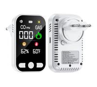 4 in 1 Plug in Détecteur Monoxyde de Carbone,Alarme de CO Portatif,Detecteur de Gaz avec Batterie 1000mah Rechargeable Intégrée & HD L'écran[CO Temp Humidité]- Norme en 50291-Blanc
