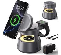4 In 1 Portable Induction Charger With Lamp For Iphone 16/15/14/13/12/Pro/Max/Plus, Watch, Earbuds Pro/3/2, 15W Fast With Adapter, Adjustable Angle (0°-65°), Removable Watch Module