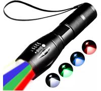 4 In 1 Rechargeable Led Flashlight Red, Green, Blue And White Flashlight Bright Zoomable Waterproof Multicolor 4 Modes Photo Charging Light For Fishing, Camping, Hiking
